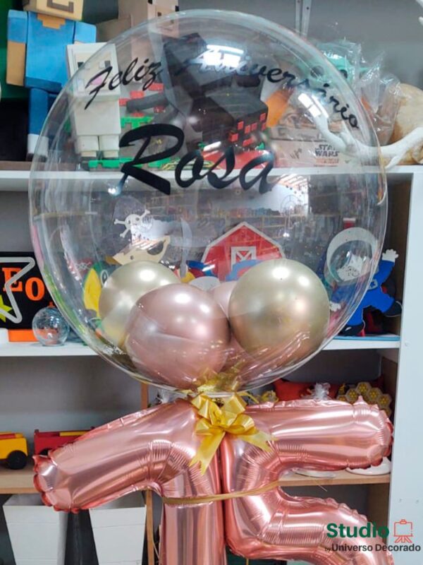 Balão Bubble Rose Gold com Numero