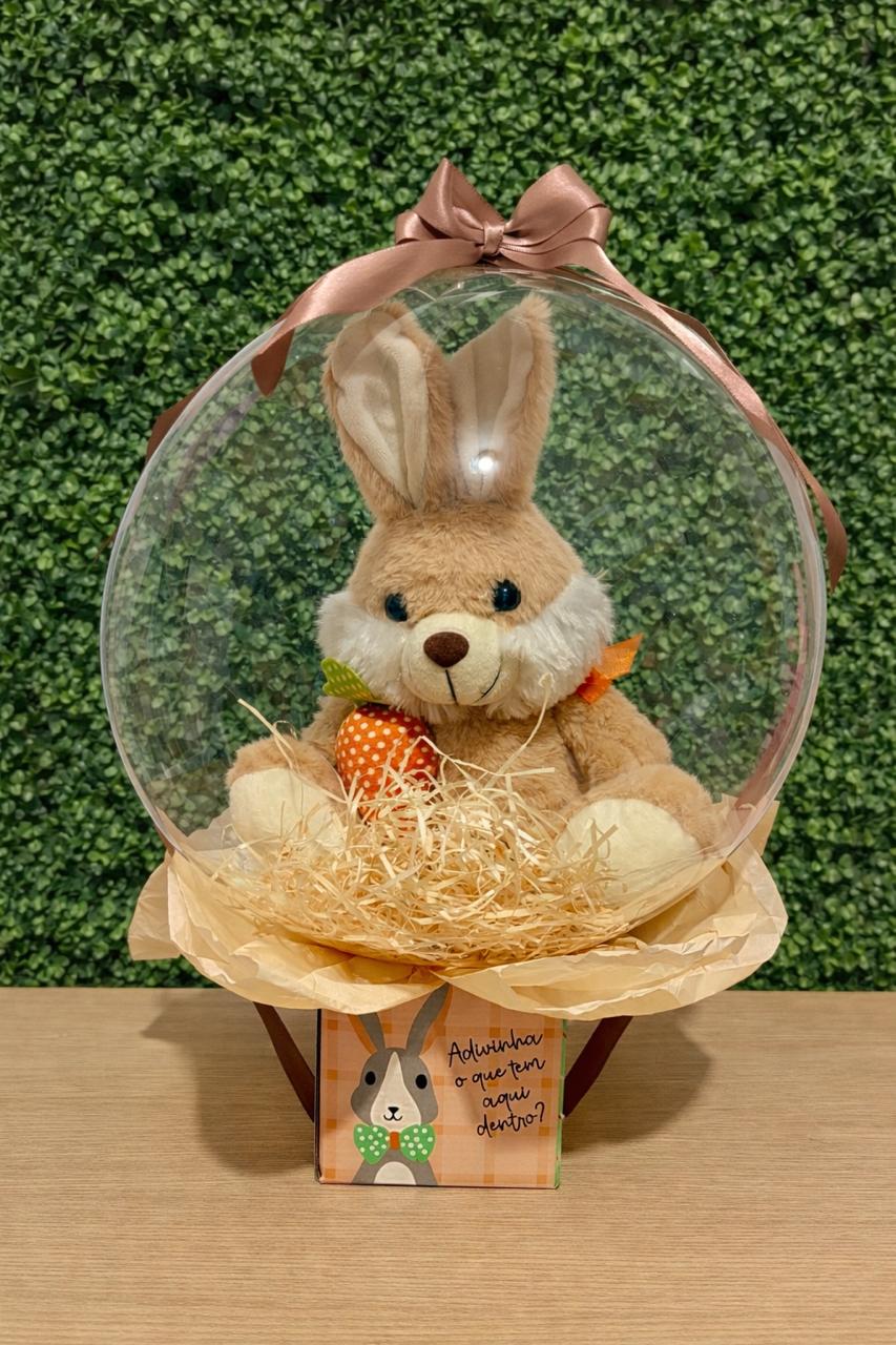 Balão bubble de páscoa com pelúcia de coelho para presente